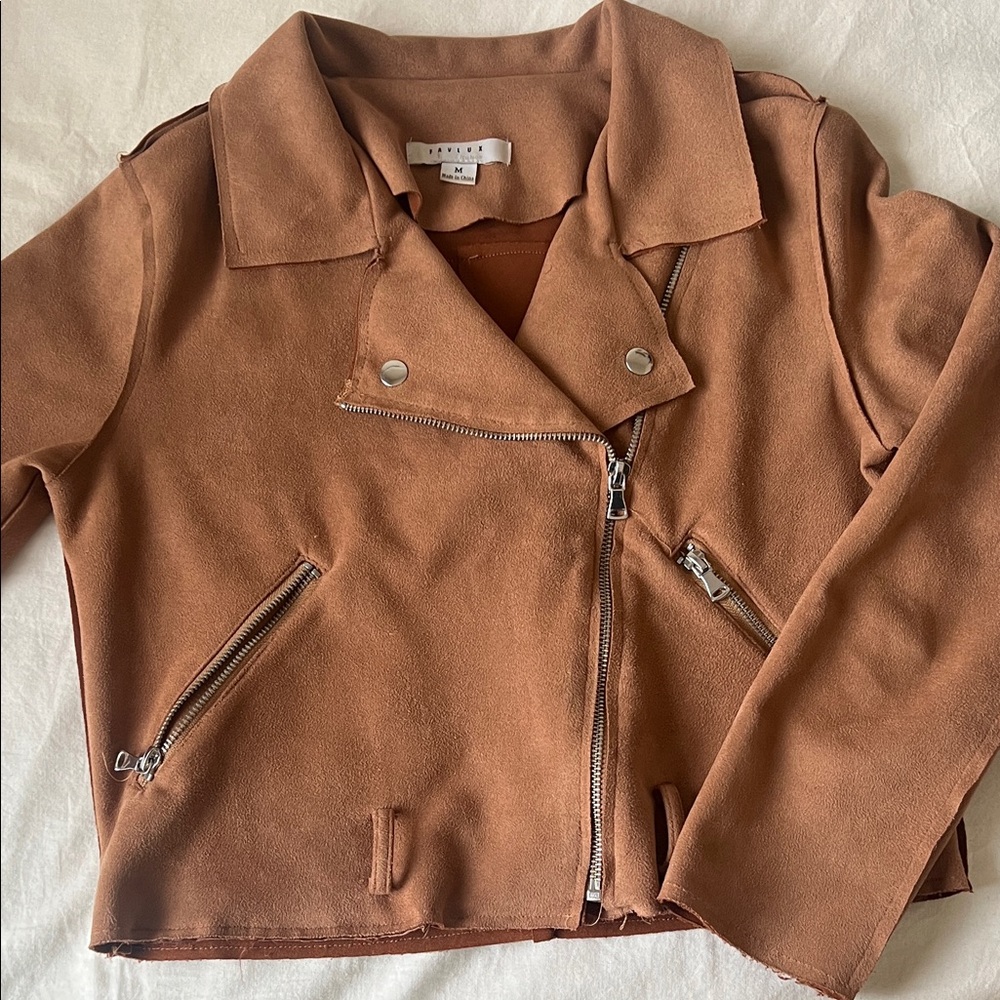Fashion FAVLUX Tan faux suede Jacket with Silver Details